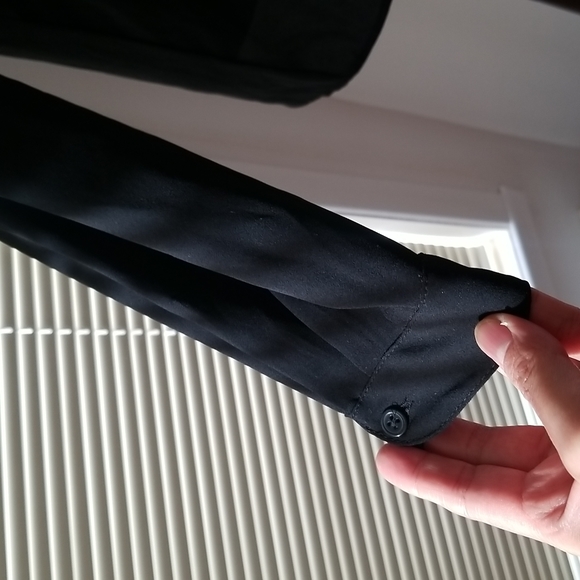 LOFT Black Sheer Band Collar Long Sleeves Top with pockets - Picture 3 of 4